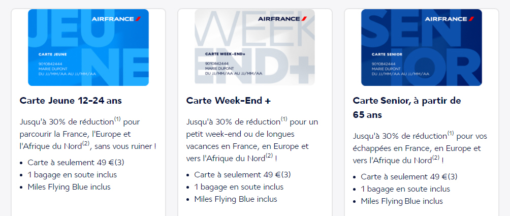Cartes de réduction Air France à 25 € au lieu de 49 €